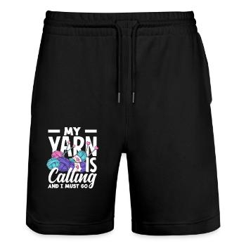 Mein Garn Ruft Stricken Muss Los Stricken - Stanley/Stella Unisex Bio Joggingshorts Trainer  - Schwarz - Vorne - Nik (191cm) & Marisol (170cm)