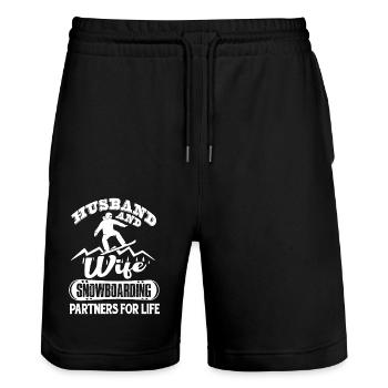 Husband And Wife Snowboarding Partners For Life - Stanley/Stella Trainer Unisex Organic Jogging Shorts - black - Front - Nik (191cm) & Marisol (170cm)