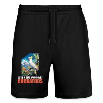 Cockatoo Cockatoos Cockatoo - Stanley/Stella Trainer Unisex Organic Jogging Shorts - black - Front - Nik (191cm) & Marisol (170cm)