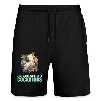 Cockatoo Cockatoos Cockatoo - Stanley/Stella Trainer Unisex Organic Jogging Shorts - black - Front - Nik (191cm) & Marisol (170cm)
