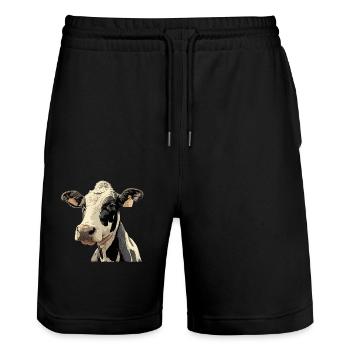 Kühe Kuh - Stanley/Stella Unisex Bio Joggingshorts Trainer  - Schwarz - Vorne - Nik (191cm) & Marisol (170cm)