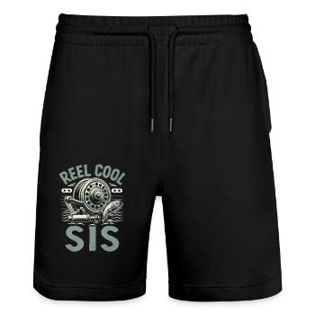 Moulinet Cool Sis Pêche Pêcheur Pêcheur Soeur Angl - Short de jogging bio TRAINER Stanley/Stella unisexe - noir - Devant - Nik (191cm) & Marisol (170cm)