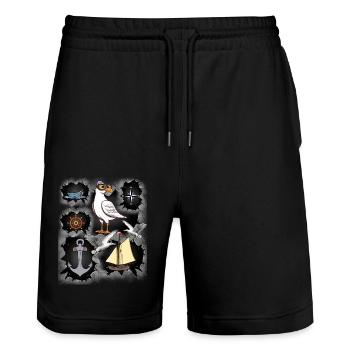 marin marin mouette ancre bateau ahoy - Short de jogging bio TRAINER Stanley/Stella unisexe - noir - Devant - Nik (191cm) & Marisol (170cm)