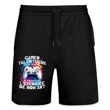 Gamer talentueux ado accro aux jeux vidéo console - Short de jogging bio TRAINER Stanley/Stella unisexe - noir - Devant - Nik (191cm) & Marisol (170cm)