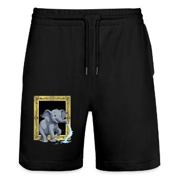 Elefant Elefanten Rüssel - Stanley/Stella Unisex Bio Joggingshorts Trainer  - Schwarz - Vorne - Nik (191cm) & Marisol (170cm)