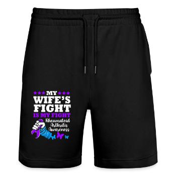 Rheumatism Arthritis - Stanley/Stella Trainer Unisex Organic Jogging Shorts - black - Front - Nik (191cm) & Marisol (170cm)