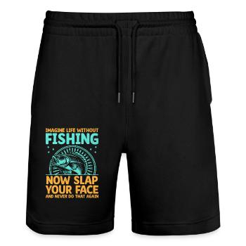 Imagine Life Without Fishing Now Slap Your Face Fi - Stanley/Stella Trainer Unisex Organic Jogging Shorts - black - Front - Nik (191cm) & Marisol (170cm)
