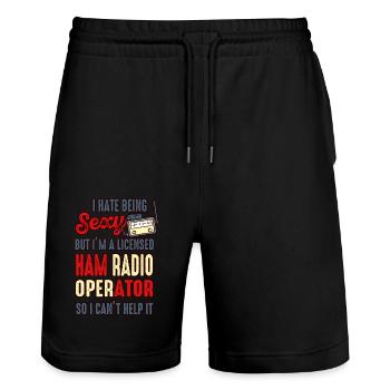 Amateurfunk Sexy Lizenzierter Amateurfunk - Stanley/Stella Unisex Bio Joggingshorts Trainer  - Schwarz - Vorne - Nik (191cm) & Marisol (170cm)