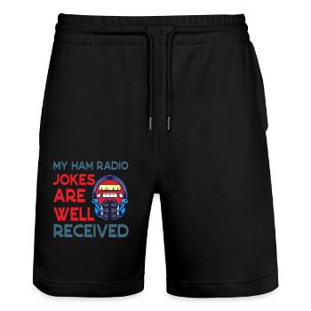Radio Jokes Are Well Received Ham Radio - Stanley/Stella Trainer Unisex Organic Jogging Shorts - black - Front - Nik (191cm) & Marisol (170cm)