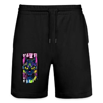 Cyborg Katze Neon Kanji - Stanley/Stella Unisex Bio Joggingshorts Trainer  - Schwarz - Vorne - Nik (191cm) & Marisol (170cm)
