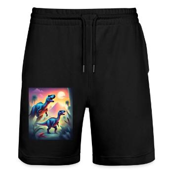 Epische bunte Dinosaurier und Sonnenuntergang - Stanley/Stella Unisex Bio Joggingshorts Trainer  - Schwarz - Vorne - Nik (191cm) & Marisol (170cm)