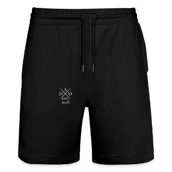 Papa Vater Dad 2025 Geschenk - Stanley/Stella Unisex Bio Joggingshorts Trainer  - Schwarz - Vorne - Nik (191cm) & Marisol (170cm)