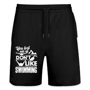Swimming You Lost Me At I Don't Like Swimming - Stanley/Stella Trainer Unisex Organic Jogging Shorts - black - Front - Nik (191cm) & Marisol (170cm)