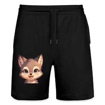 Kojoten Kojote - Stanley/Stella Unisex Bio Joggingshorts Trainer  - Schwarz - Vorne - Nik (191cm) & Marisol (170cm)