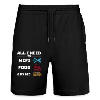 Alles Was Ich Brauche Ist WLAN, Essen Und Mein - Stanley/Stella Unisex Bio Joggingshorts Trainer  - Schwarz - Vorne - Nik (191cm) & Marisol (170cm)