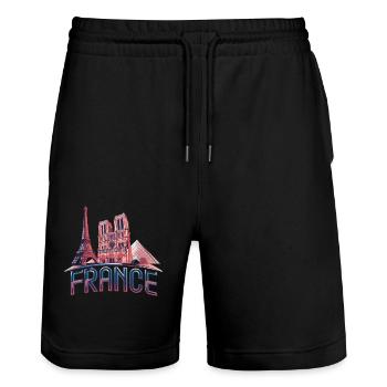 Frankreich Paris Eiffelturm Bonjour - Stanley/Stella Unisex Bio Joggingshorts Trainer  - Schwarz - Vorne - Nik (191cm) & Marisol (170cm)