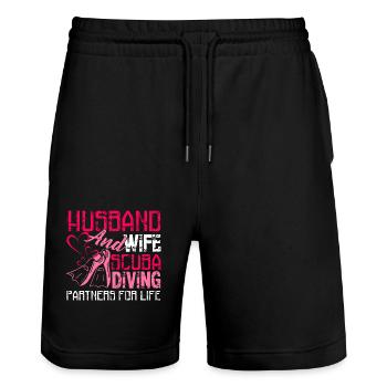 Husband And Wife Scuba Diving Partners For Life - Stanley/Stella Trainer Unisex Organic Jogging Shorts - black - Front - Nik (191cm) & Marisol (170cm)