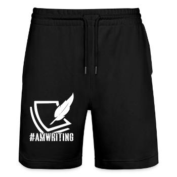 Writer Amwriting Hashtag - Stanley/Stella Trainer Unisex Organic Jogging Shorts - black - Front - Nik (191cm) & Marisol (170cm)