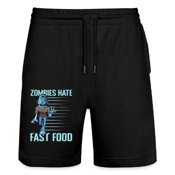 Course à pied Les zombies détestent la restauration rapide Marathonien - Short de jogging bio TRAINER Stanley/Stella unisexe - noir - Devant - Nik (191cm) & Marisol (170cm)