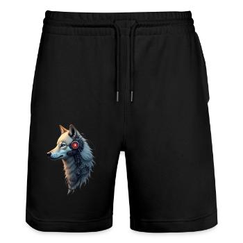 Funny Robot Art Wolf Cyborg Animal AI Wolf - Stanley/Stella Trainer Unisex Organic Jogging Shorts - black - Front - Nik (191cm) & Marisol (170cm)
