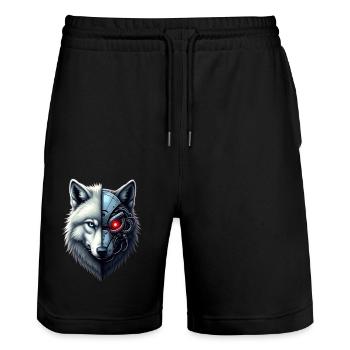 Lustiger Roboter Kunst Wolf Cyborg Tier AI Wolf - Stanley/Stella Unisex Bio Joggingshorts Trainer  - Schwarz - Vorne - Nik (191cm) & Marisol (170cm)