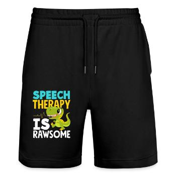 Logopäde Saurier: Sprachtherapie Ist Rawsome - Stanley/Stella Unisex Bio Joggingshorts Trainer  - Schwarz - Vorne - Nik (191cm) & Marisol (170cm)