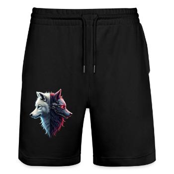 Funny Robot Art Wolf Cyborg Animal AI Wolf - Stanley/Stella Trainer Unisex Organic Jogging Shorts - black - Front - Nik (191cm) & Marisol (170cm)