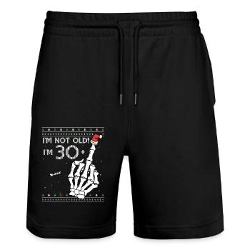 I'm 30 + 1 middle finger Ugly Xmas Sweater for - Stanley/Stella Trainer Unisex Organic Jogging Shorts - black - Front - Nik (191cm) & Marisol (170cm)
