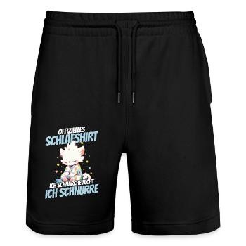 Offizielles Schlafshirt - Katze in Blumenpyjama - Stanley/Stella Unisex Bio Joggingshorts Trainer  - Schwarz - Vorne - Nik (191cm) & Marisol (170cm)