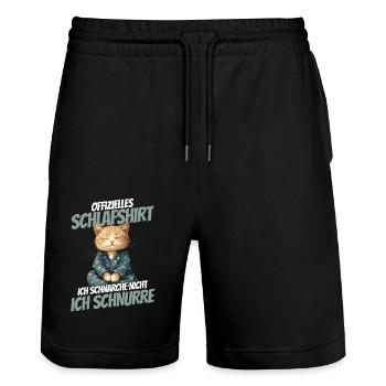 Offizielles Schlafshirt - Süßes Katze im Pyjama - Stanley/Stella Unisex Bio Joggingshorts Trainer  - Schwarz - Vorne - Nik (191cm) & Marisol (170cm)