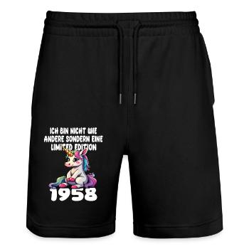 Limited Edition 1958 Birthday Born 1958 - Stanley/Stella Trainer Unisex Organic Jogging Shorts - black - Front - Nik (191cm) & Marisol (170cm)