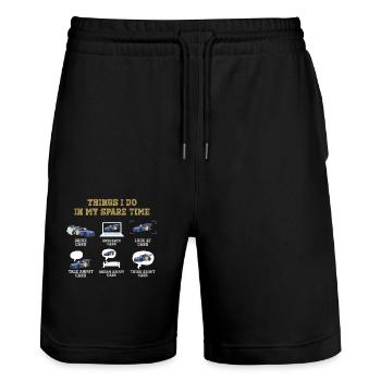 Was Ich In Meiner Freizeit Mache: Autos Fahren, - Stanley/Stella Unisex Bio Joggingshorts Trainer  - Schwarz - Vorne - Nik (191cm) & Marisol (170cm)