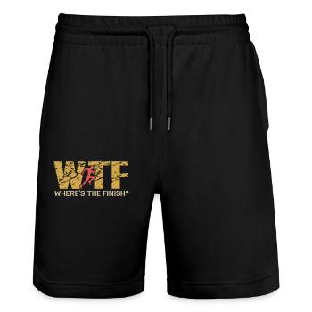 WTF Where's The Finish? Lustiges Design Für - Stanley/Stella Unisex Bio Joggingshorts Trainer  - Schwarz - Vorne - Nik (191cm) & Marisol (170cm)