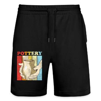 Poterie Céramique Artiste Rétro - Short de jogging bio TRAINER Stanley/Stella unisexe - noir - Devant - Nik (191cm) & Marisol (170cm)