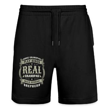Some Grandpas Play Bingo Real Grandpas Walk German - Stanley/Stella Trainer Unisex Organic Jogging Shorts - black - Front - Nik (191cm) & Marisol (170cm)