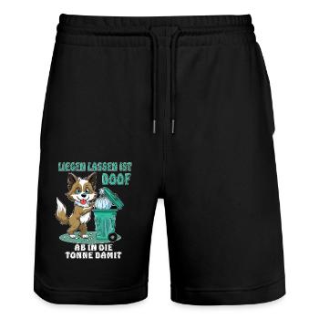 HUND ABFALLEIMER LIEGEN LASSEN IST DOOF - Stanley/Stella Unisex Bio Joggingshorts Trainer  - Schwarz - Vorne - Nik (191cm) & Marisol (170cm)