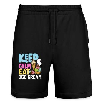 Amateurs de glaces : restez calme et mangez des glaces - Short de jogging bio TRAINER Stanley/Stella unisexe - noir - Devant - Nik (191cm) & Marisol (170cm)