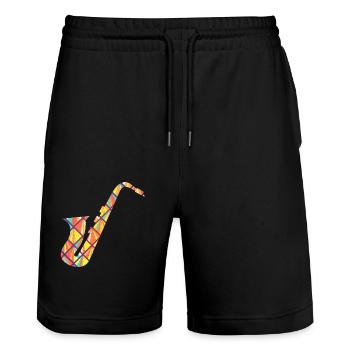 Saxophone Geometric - Stanley/Stella Trainer Unisex Organic Jogging Shorts - black - Front - Nik (191cm) & Marisol (170cm)