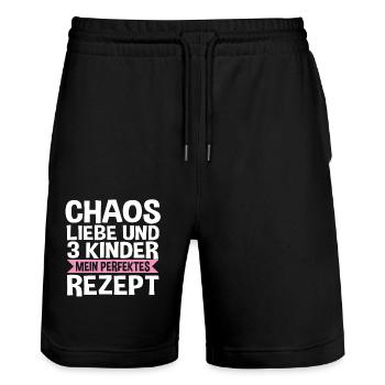 Mom of 3 children - Stanley/Stella Trainer Unisex Organic Jogging Shorts - black - Front - Nik (191cm) & Marisol (170cm)