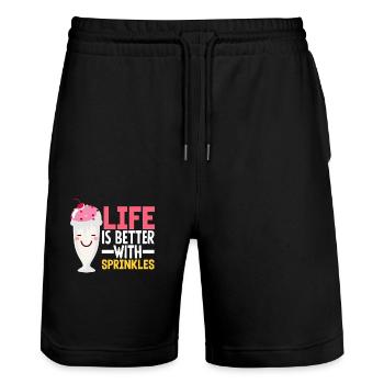 Les amateurs de crème glacée vivent mieux avec des pépites - Short de jogging bio TRAINER Stanley/Stella unisexe - noir - Devant - Nik (191cm) & Marisol (170cm)