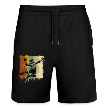 Handball Handballer - Stanley/Stella Unisex Bio Joggingshorts Trainer  - Schwarz - Vorne - Nik (191cm) & Marisol (170cm)