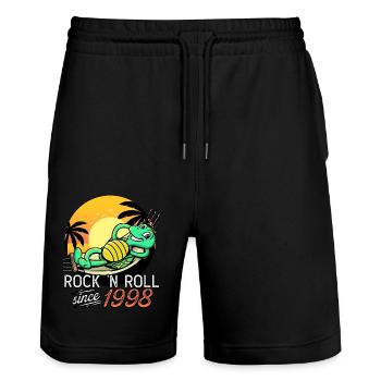 Turtle Rock N Roll seit 1998 Geburtstag - Stanley/Stella Unisex Bio Joggingshorts Trainer  - Schwarz - Vorne - Nik (191cm) & Marisol (170cm)