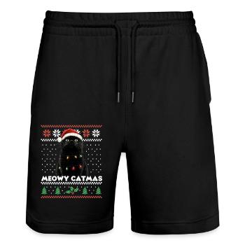 Miaou Catmas Noël assorti Look chat drôle - Short de jogging bio TRAINER Stanley/Stella unisexe - noir - Devant - Nik (191cm) & Marisol (170cm)