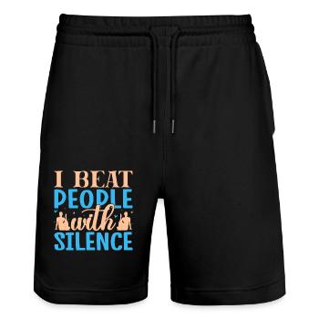 Yoga I Beat People With Silence Funny Yoga - Stanley/Stella Trainer Unisex Organic Jogging Shorts - black - Front - Nik (191cm) & Marisol (170cm)