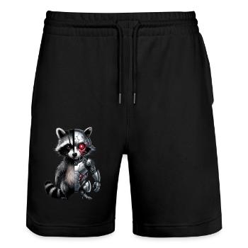 Funny Robot Tech Raccoon Cyborg Animal Raccoon - Stanley/Stella Trainer Unisex Organic Jogging Shorts - black - Front - Nik (191cm) & Marisol (170cm)
