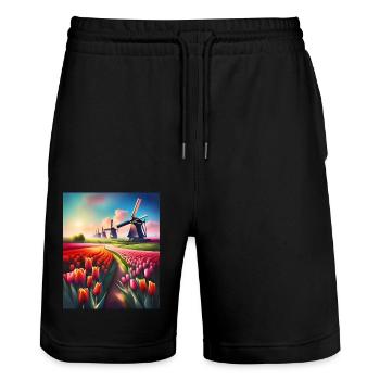 Magnifique paysage de tulipes aux Pays-Bas - Short de jogging bio TRAINER Stanley/Stella unisexe - noir - Devant - Nik (191cm) & Marisol (170cm)