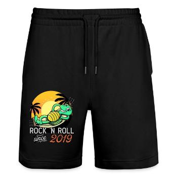 Tortue Rock N Roll Depuis 2019 Anniversaire - Short de jogging bio TRAINER Stanley/Stella unisexe - noir - Devant - Nik (191cm) & Marisol (170cm)