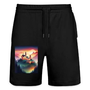 Magnifique château roumain - Short de jogging bio TRAINER Stanley/Stella unisexe - noir - Devant - Nik (191cm) & Marisol (170cm)