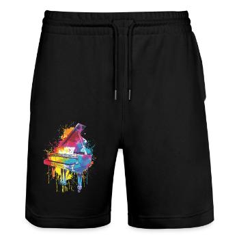 Piano - Short de jogging bio TRAINER Stanley/Stella unisexe - noir - Devant - Nik (191cm) & Marisol (170cm)