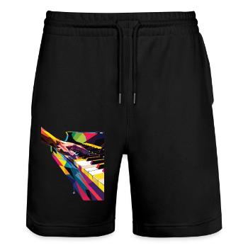 Piano - Short de jogging bio TRAINER Stanley/Stella unisexe - noir - Devant - Nik (191cm) & Marisol (170cm)